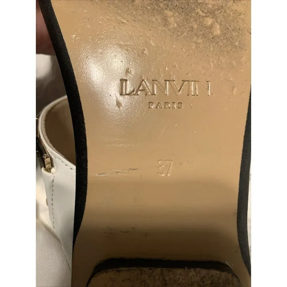 Lanvin White and Gold Leather Slide Sandals
